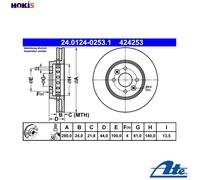 ATE Brake Disc 24.0124-0253.1 2x for Renault / Dacia Lodgy, Clio V, Dokker, Captur I