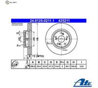 2x Brake disc Vented 24.0125-0211.1 ATE for HONDA ACCORD VIII ACCORD VIII Estate