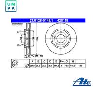 2x BRAKE DISC 24.0128-0148.1 FOR CHRYSLER GRAND/VOYAGER/IV TOWN/&/COUNTRY 2.5L