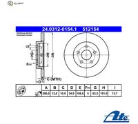 1X Brake disc ATE 24.0312-0154.1 for FORD MONDEO III (B5Y) 2 2001-2007