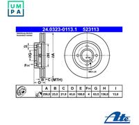 Brake disc ATE 24.0323-0113.1 for FORD FIESTA VI Van 1.0 2013-2017