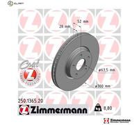 2x Brake disc internally vented 250.1365.20 ZIMMERMANN for FORD MONDEO IV