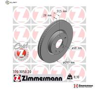 ZIMMERMANN COAT Z Brake disc 370.3050.20 297 28 6/5 5 114 internally vented Coated MAZDA: 6 Saloon, CX-5 I, 6 Estate