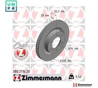 2x BRAKE DISC 380.2116.20 FOR MITSUBISHI PAJERO/SHOGUN/IV/Van MONTERO/SUV 3.2L