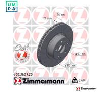 2x BRAKE DISC 400.3607.20 FOR MERCEDES-BENZ M 112.972 3.7L M 112.944 3.2L 6cyl