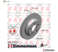 ZIMMERMANN Brake Disc COAT Z 600.3229.20 – Internally Vented Coated High-Carbon – Touareg I/II/III