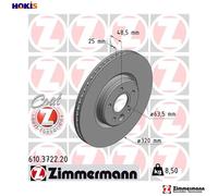 2x Brake disc internally vented 610.3722.20 ZIMMERMANN for VOLVO S40 II V50 C30