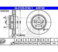 X2 PCS FRONT BRAKE DISC PAIR L&R 24.0128-0740.1 ATE I