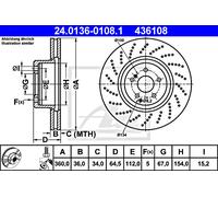 24.0136.0108.1 Front Brake Discs 2 Pieces Pair 360mm Diameter Vented Braking ATE