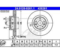 2x Brake Disc ATE Fits RENAULT Megane III 402060012R