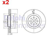 2x DELPHI BG4308 Brake Discs Front 44.8mm Height Replacement For Alfa Romeo MiTo