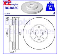 Genuine Delphi BG3868C Front Brake Disc Set Coated 278mm Fits Ford Volvo