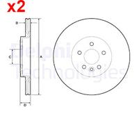 Pair of Delphi BG4786C Rear Coated Brake Disc for Jaguar F Pace Land Rover Range