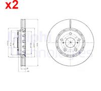 2X Brake Disc DELPHI Fits TOYOTA Alphard Previa III 43512-28190