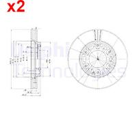 2X Brake Disc DELPHI Fits TOYOTA Hiace IV 43512-26140