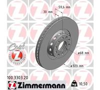 2x Brake disc Externally Vented 100.3303.20 ZIMMERMANN for AUDI A8 D2 A6 C4