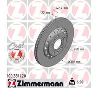 2x Brake disc Externally Vented 100.3311.20 ZIMMERMANN for VW AUDI