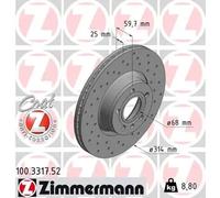 2x Brake disc Externally Vented 100.3317.52 ZIMMERMANN for AUDI A6 C6