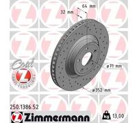 2x Brake disc Externally Vented 250.1386.52 ZIMMERMANN for FORD USA