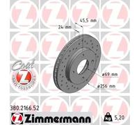 2x Brake disc Externally Vented 380.2166.52 ZIMMERMANN for SMART MITSUBISHI