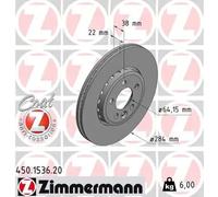2x Brake disc Externally Vented 450.1536.20 ZIMMERMANN for ROVER MG