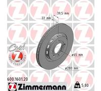 2x Brake disc Externally Vented 600.1601.20 ZIMMERMANN for VW SEAT