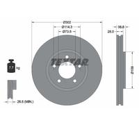 2x Brake disc Externally Vented 92108200 TEXTAR for CHRYSLER DODGE