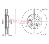 2x Brake disc Front Axle Left internally vented 6110709 METZGER for CHRYSLER