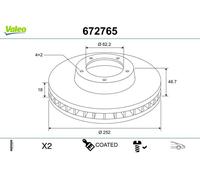 VALEO 672765 Brake disc