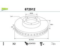 2x Brake disc Front Axle Vented 672912 VALEO for AUDI VW SEAT