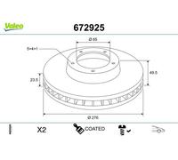 VALEO 672925 Brake disc