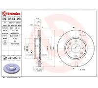2x Brake disc internally vented 09.9574.21 BREMBO for HYUNDAI KIA