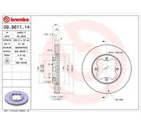 2x Brake disc internally vented 09.9611.14 BREMBO for ROVER 600 I