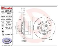 2x Brake disc internally vented 09.9908.21 BREMBO for VW AUDI