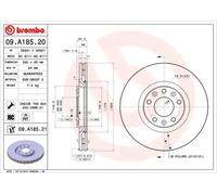 BREMBO Brake disc PEUGEOT 09.A185.21 4249F8,4249J3 Brake rotor,Brake discs,Brake rotors
