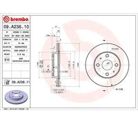 2x Brake disc internally vented 09.A236.11 BREMBO for DAIHATSU SUBARU