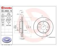 2x Brake disc internally vented 09.A352.10 BREMBO for HYUNDAI KIA