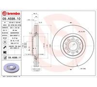 2x Brake disc internally vented 09.A598.11 BREMBO for AUDI SEAT