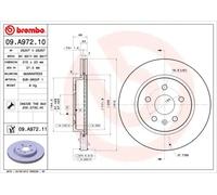 2x Brake disc internally vented 09.A972.11 BREMBO for SAAB OPEL CHEVROLET
