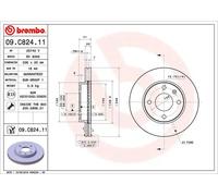 2x Brake disc internally vented 09.C824.11 BREMBO for VAUXHALL OPEL