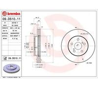 2x Brake disc internally vented 09.D510.11 BREMBO for TOYOTA PRIUS PRIUS PHV