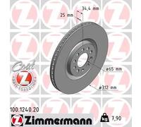 2x Brake disc internally vented 100.1240.20 ZIMMERMANN for SEAT VW AUDI SKODA