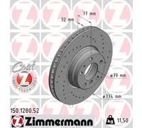 2x Brake disc internally vented 150.1280.52 ZIMMERMANN for BMW 7