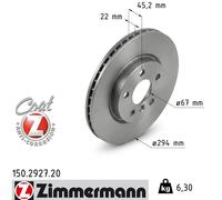 2x Brake disc internally vented 150.2927.20 ZIMMERMANN for MINI BMW