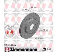 2x Brake disc internally vented 150.3400.52 ZIMMERMANN for MINI MINI