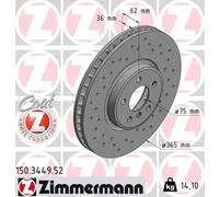 2x Brake disc internally vented 150.3449.52 ZIMMERMANN for BMW X5 X6