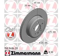 ZIMMERMANN COAT Z Brake disc 150.3484.20 330 20 6/5 5 120 internally vented Coated High-carbon BMW: 5 Saloon, 5 Touring