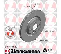 2x BRAKE DISC 150.3488.20 FOR MINI CLUBMAN N12 B14 A 1.4L 9HZ /W16 D16 1.6L