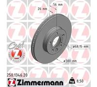 2x Brake disc internally vented 250.1346.20 ZIMMERMANN for VW FORD SEAT