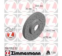 2x Brake disc internally vented 250.1352.52 ZIMMERMANN for VOLVO FORD